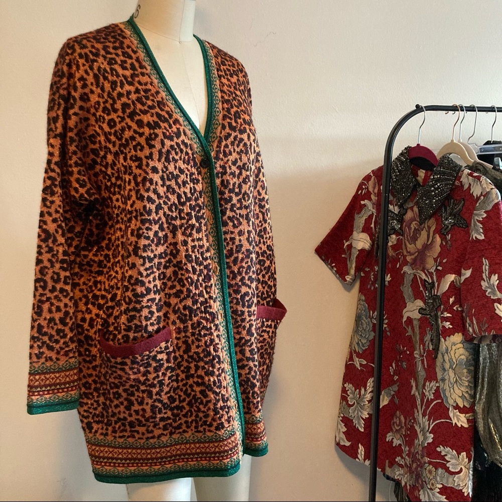 ZARA Leopard gold oversized cardigan sweater S M